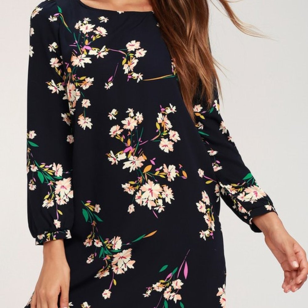 Navy Blue Floral Dress with sleeves